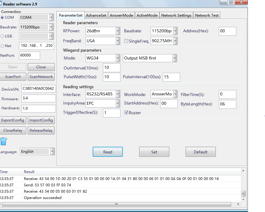 Tampilan reader parameter